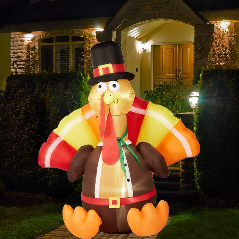 SUPERJARE 6 Ft Thanksgiving Inflatable Turkey, Decoration with LED Light, Indoor & Outdoor, Yard & Lawn Decor