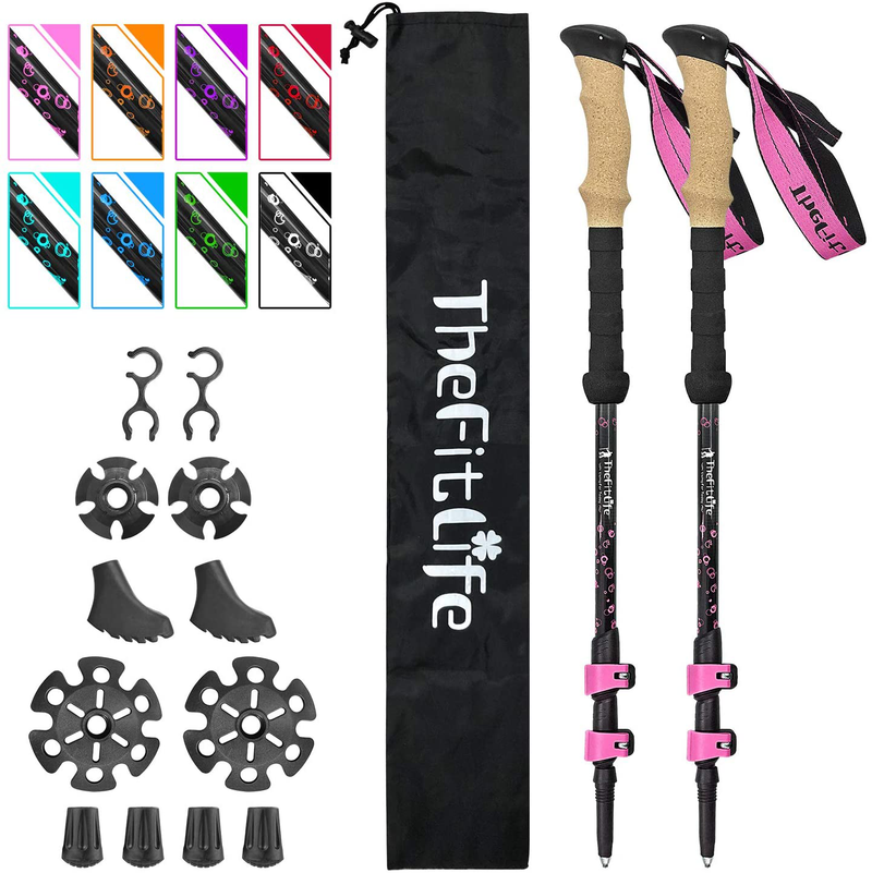 Thefitlife Carbon Fiber Trekking Poles – Collapsible and Telescopic Walking Sticks with Natural Cork Handle and Extended EVA Grips, Ultralight Nordic Hiking Poles for Backpacking Camping Sporting Goods > Outdoor Recreation > Camping & Hiking > Hiking Poles TheFitLife Pink  