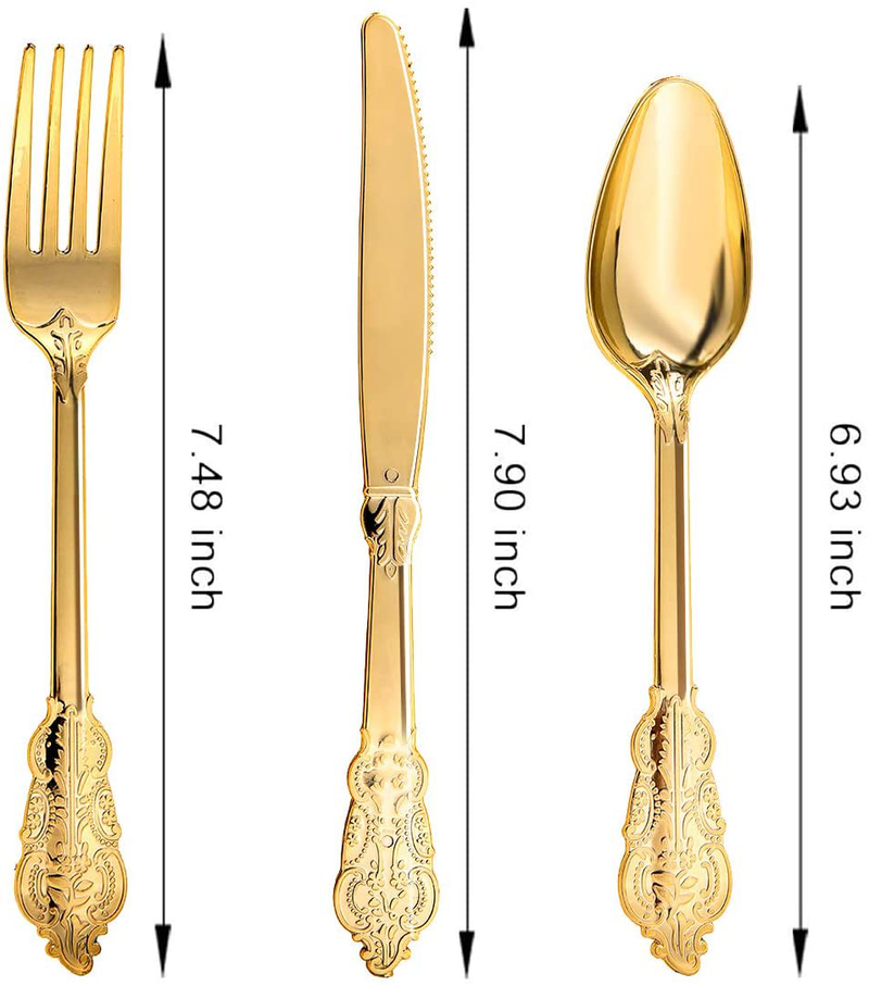 N9R 300pcs Gold Plastic Silverware Dinnerware Flatware- Heavyweight Gold Plastic Cutlery Set, 100 Gold Forks, 100 Gold Spoons, 100 Gold Knives, Gold Utensils for Party, Dinner Decor Home & Garden > Kitchen & Dining > Tableware > Flatware > Flatware Sets N9R   