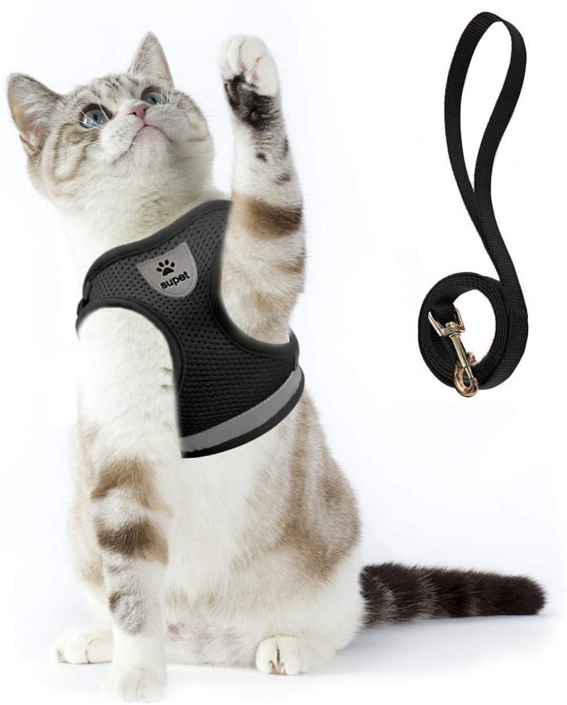 Supet Cat Harness and Leash Set for Walking Cat and Small Dog Harness Soft Mesh Puppy Harness Adjustable Cat Vest Harness with Reflective Strap Comfort Fit for Pet Kitten Puppy Rabbit Animals & Pet Supplies > Pet Supplies > Cat Supplies > Cat Apparel Supet Black Medium (Chest: 13" - 15") 