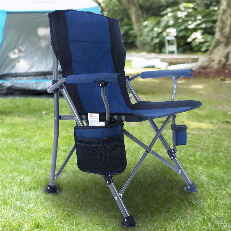Homcosan Portable Camping Chair Folding Quad Outdoor Large Heavy Duty Support 330 Lbs Thicken 600D Oxford with Padded Armrests, Storage Bag, Beverage Holder, Carry Bag for Outside(Green) Sporting Goods > Outdoor Recreation > Camping & Hiking > Camp Furniture Homcosan Blue  