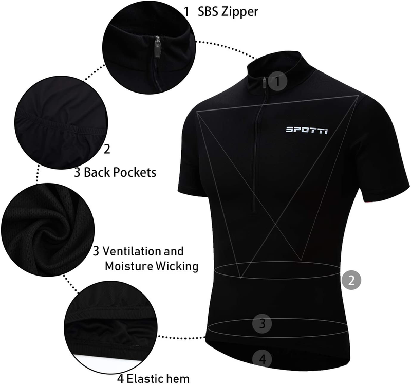 Spotti Men's Cycling Bike Jersey Short Sleeve with 3 Rear Pockets- Moisture Wicking, Breathable, Quick Dry Biking Shirt Sporting Goods > Outdoor Recreation > Cycling > Cycling Apparel & Accessories Spotti   
