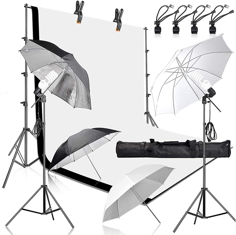 Emart 400W 5500K Daylight Umbrella Continuous Lighting Kit, 8.5x10ft Background Support System with 2 Muslin backdrops (Black and White) for Photo Studio Product, Portrait and Video Shoot Photography Cameras & Optics > Photography > Lighting & Studio EMART Default Title  