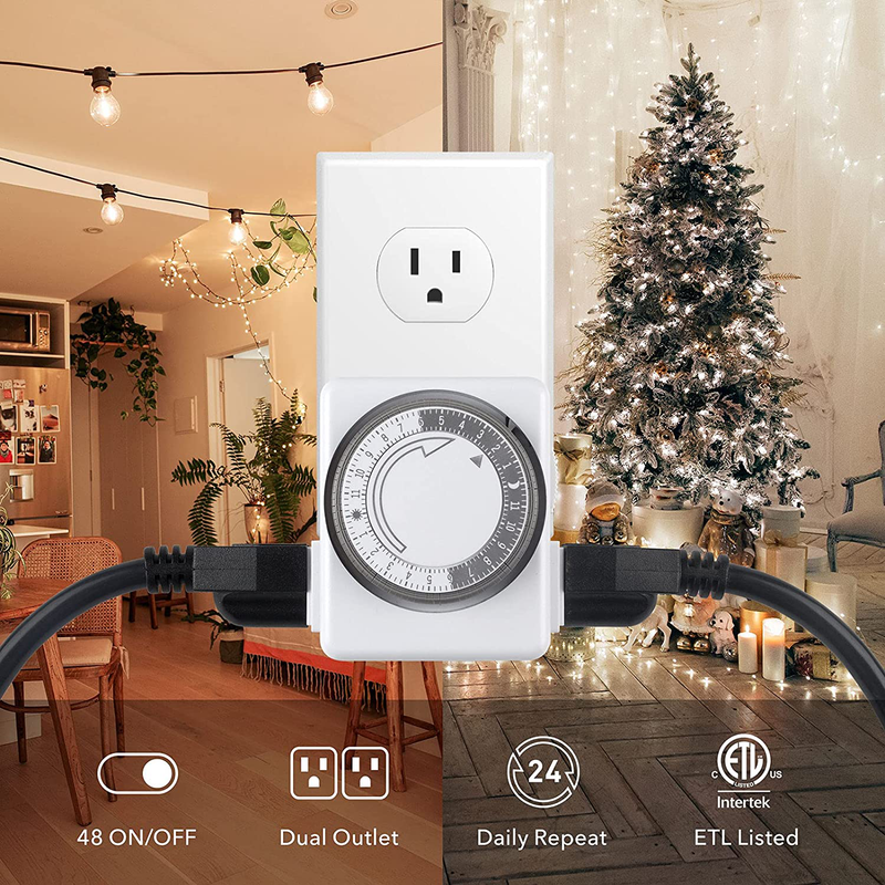 HBN Indoor Timer-24 Hour Plug-in Mechanical Indoor Mini Timer with 2 Outlets, Heavy Duty Daily On/Off Cycle, 3 Prong, 2-Pack Home & Garden > Lighting Accessories > Lighting Timers HBN   