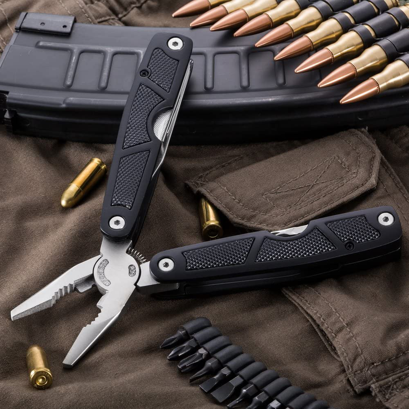 Multitool 25 in 1 Multi Tool Knife with Sheath and Bits - Survival Camping EDC Multi-Tool for Men - Best All in One Pocket Multitools Pliers - Black All in 1 Multipurpose Tool Gear Accessories 2237