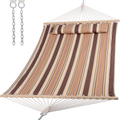 SUNCREAT Double Hammock Quilted Fabric Swing with Spreader Bar, Detachable Pillow, 55” x79” Large Hammock, Red Stripes Home & Garden > Lawn & Garden > Outdoor Living > Hammocks SUNCREAT Brown Stripes  