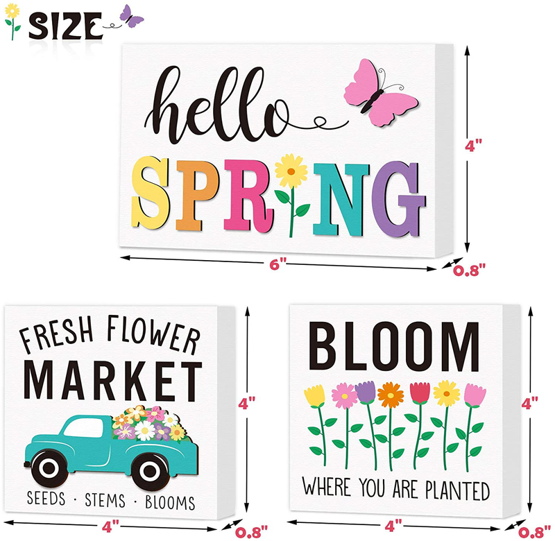 Huray Rayho Party Hello Spring Tiered Tray Decorations Farmhouse Mini Wood Decor Fresh Flower Market Home 3D Signs Rae Dunn Seasonal Bloom Butterfly Kitchen Wooden Ornaments Set of 3 Home & Garden > Decor > Decorative Trays Huray Rayho Party   