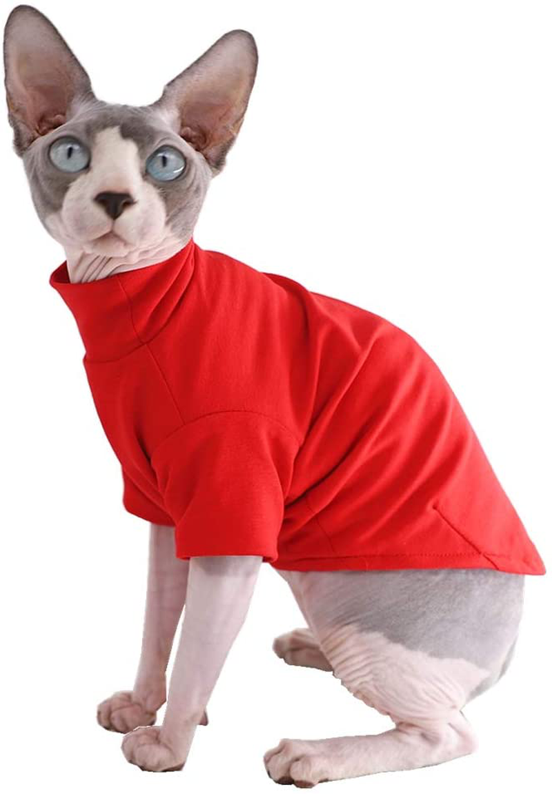 Sphynx Cat Clothes Winter Thick Cotton T-Shirts Double-Layer Pet Clothes, Pullover Kitten Shirts with Sleeves, Hairless Cat Pajamas Apparel for Cats & Small Dogs Animals & Pet Supplies > Pet Supplies > Cat Supplies > Cat Apparel Kitipcoo Red L (8.8-11 lbs) 