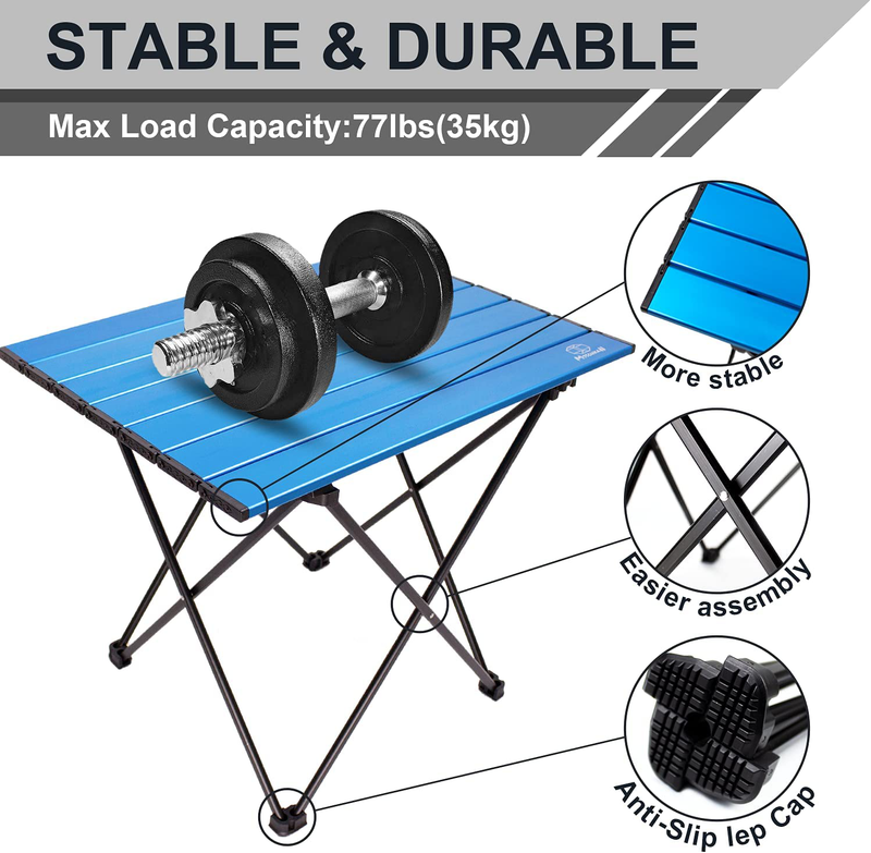 MSSOHKAN Camping Table Folding Portable Camp Side Table Aluminum Lightweight Carry Bag Beach Outdoor Hiking Picnics BBQ Cooking Dining Kitchen Blue Medium Sporting Goods > Outdoor Recreation > Camping & Hiking > Camp Furniture MSSOHKAN   