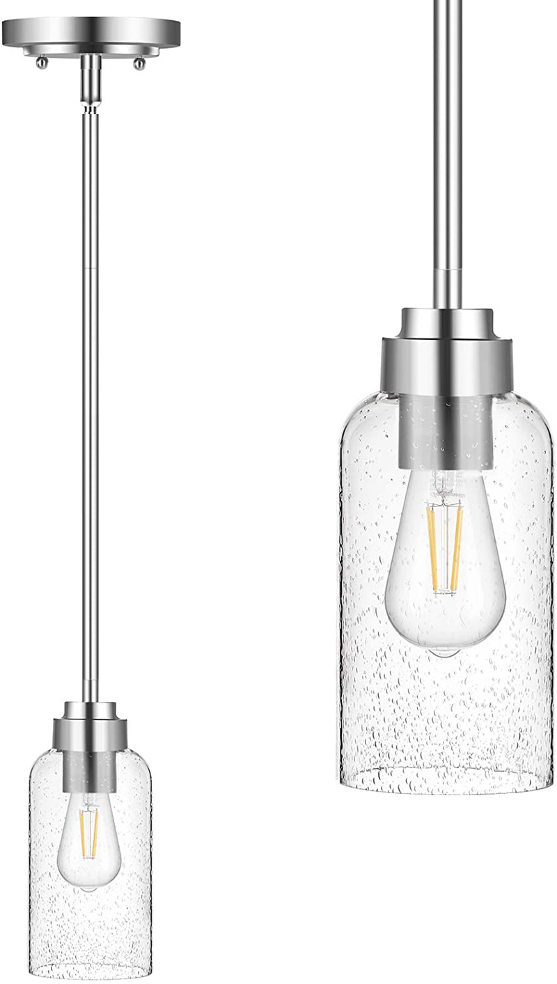 DEWENWILS Single Pendant Hanging Hood Light Indoor, Seed Glass Shade, Brushed Nickel Finish, 48 inch Adjustable Pipes for Flat and Slop Ceiling, Kitchen Island, Bedroom, Dining Hall, E26 Base Socket Home & Garden > Lighting > Lighting Fixtures DEWENWILS Default Title  