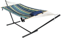 Project One Cotton Rope Free Standing Hammock with 12 Foot Portable Steel Stand and Spreader Bar, Pad, Pillow and Cup Holder Included, 400 LBS Capacity (Tropical Stripe) Home & Garden > Lawn & Garden > Outdoor Living > Hammocks Project One Mixed Blue Stripe  