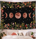 Rexful Moonlit Garden Tapestry, Moon Phase Surrounded by Plants and Flowers Black Wall Hanging Blanket 36×48 inch Home & Garden > Decor > Artwork > Decorative Tapestries Rexful Black Large（60“×80”） 