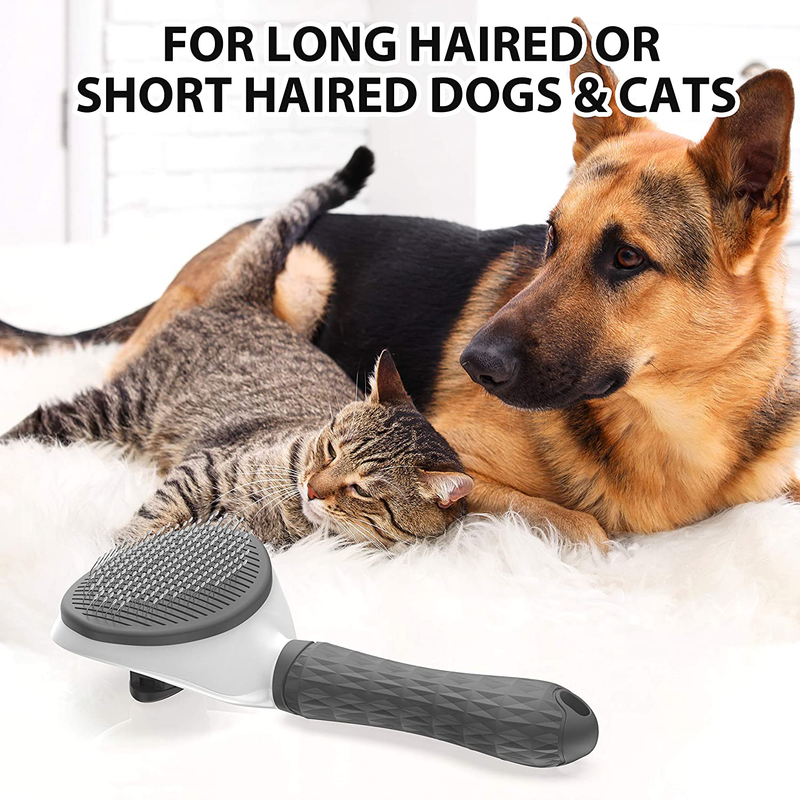 Dog & Cat Brush, Self Cleaning Slicker Brush for Short and Long Hair, Shedding Grooming Brush to Remove Loose Hair, Mats, Tangles, Gray Animals & Pet Supplies > Pet Supplies > Cat Supplies Amareisbe   