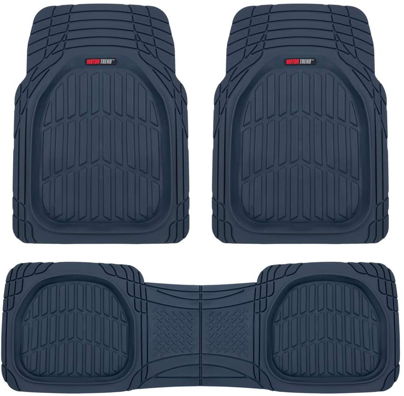Motor Trend 923-BK Black FlexTough Contour Liners-Deep Dish Heavy Duty Rubber Floor Mats for Car SUV Truck & Van-All Weather Protection, Universal Trim to Fit Vehicles & Parts > Vehicle Parts & Accessories > Motor Vehicle Parts > Motor Vehicle Seating Motor Trend Charcoal Blue  