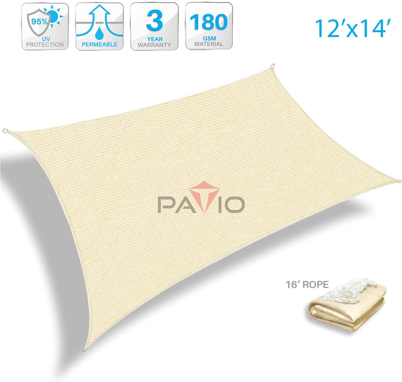 Patio Paradise 12' x 12' Beige Sun Shade Sail Square Canopy - Permeable UV Block Fabric Durable Outdoor - Customized Available