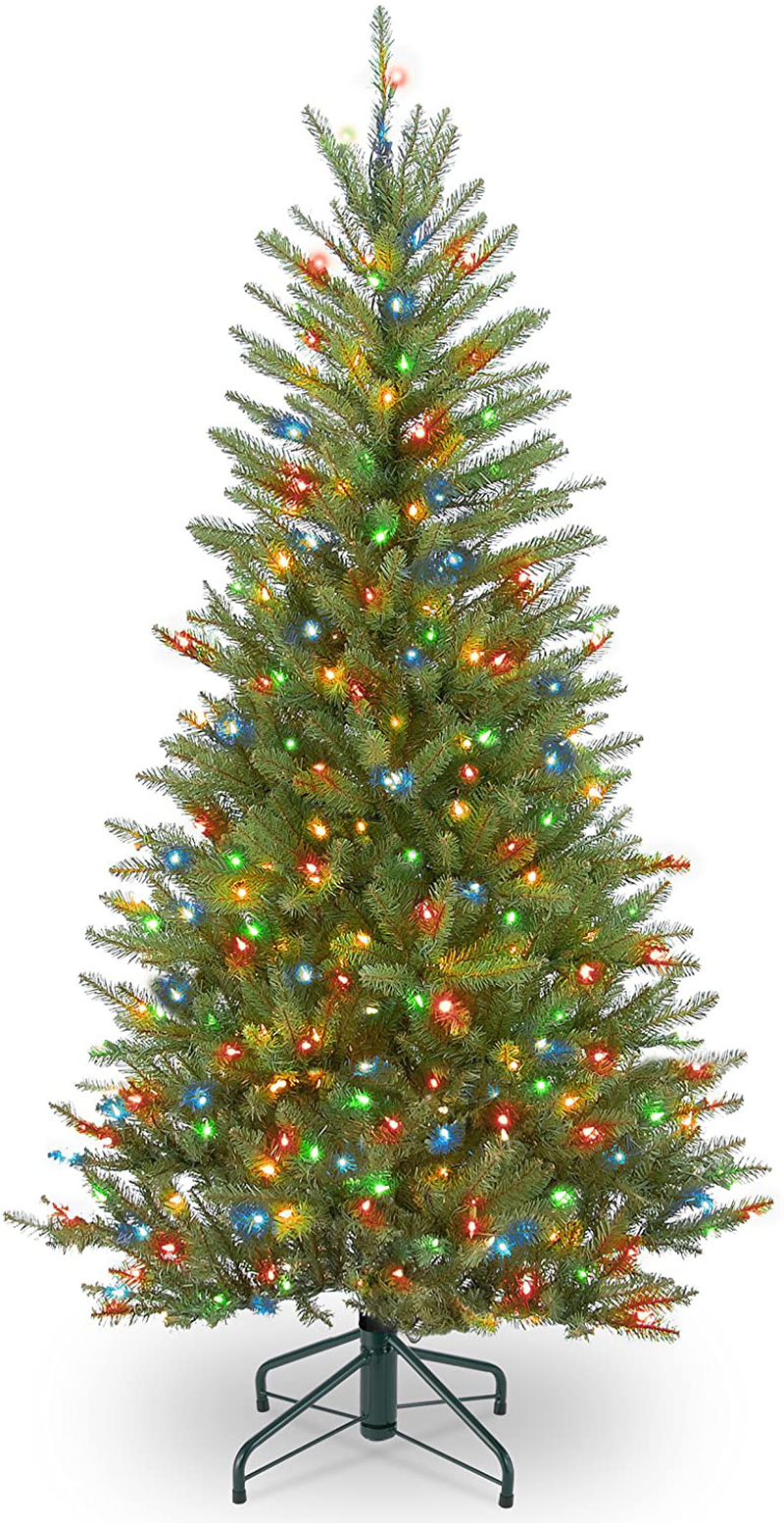 National Tree Company Pre-lit Artificial Christmas Tree | Includes Pre-strung Multi-Color Lights and Stand | Dunhill Fir Slim - 6.5 ft