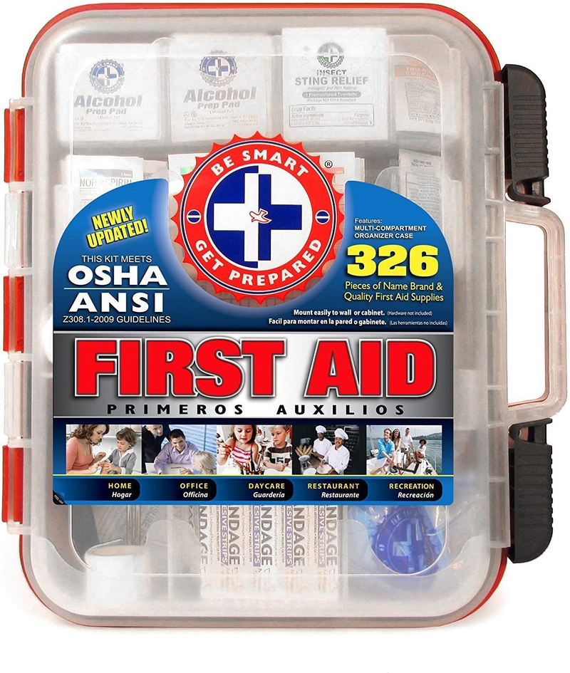 First Aid Kit Hard Red Case 326 Pieces Exceeds OSHA and ANSI Guidelines 100 People - Office, Home, Car, School, Emergency, Survival, Camping, Hunting and Sports