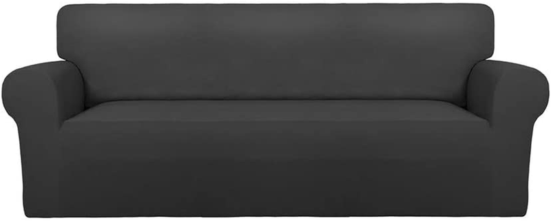 PureFit Super Stretch Chair Sofa Slipcover – Spandex Non Slip Soft Couch Sofa Cover, Washable Furniture Protector with Non Skid Foam and Elastic Bottom for Kids, Pets （Sofa， Dark Gray） Home & Garden > Decor > Chair & Sofa Cushions PureFit Dark Gray Large 