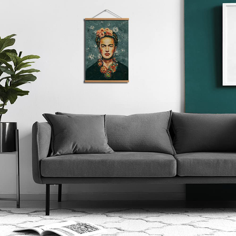 Hanging Poster Frida Kahlo Wall Art - Linen Canvas Prints Portrait Art Painting Picture with Scroll Teak Wood Hanger Ready to Hang for Wall Decor 16x24inch Home & Garden > Decor > Seasonal & Holiday Decorations HW Hongwu   