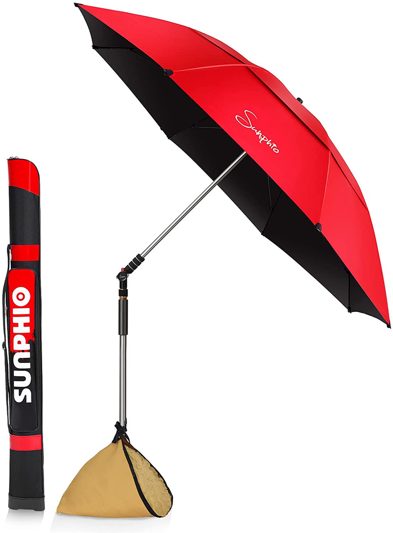 Sunphio Large Windproof Beach Umbrella, Sturdy and UV Protection, Portable Sun Shade Best for Camping, Picnic, Sand, Patio and More, 2 Metal Sand Anchor, 1 Big Carry Bag, 360 Tilt Mechanism (Blue) Home & Garden > Lawn & Garden > Outdoor Living > Outdoor Umbrella & Sunshade Accessories Sunphio Red  