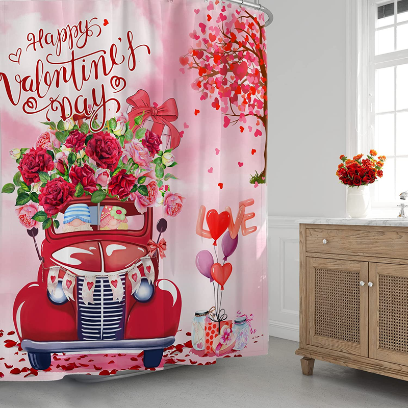 Hexagram Valentines Day Shower Curtain, Happy Valentine'S Day Shower Curtain for Bathroom Decor,Romance Truck with Rose Vintage Valentines Shower Curtain Polyester with Hooks,72"X72" Home & Garden > Decor > Seasonal & Holiday Decorations Hexagram   