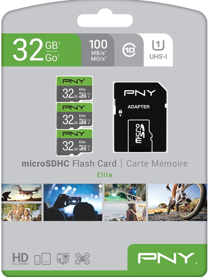 PNY 32GB Elite Class 10 U1 MicroSDHC Flash Memory Card 3-Pack, 32GB 3-Pack