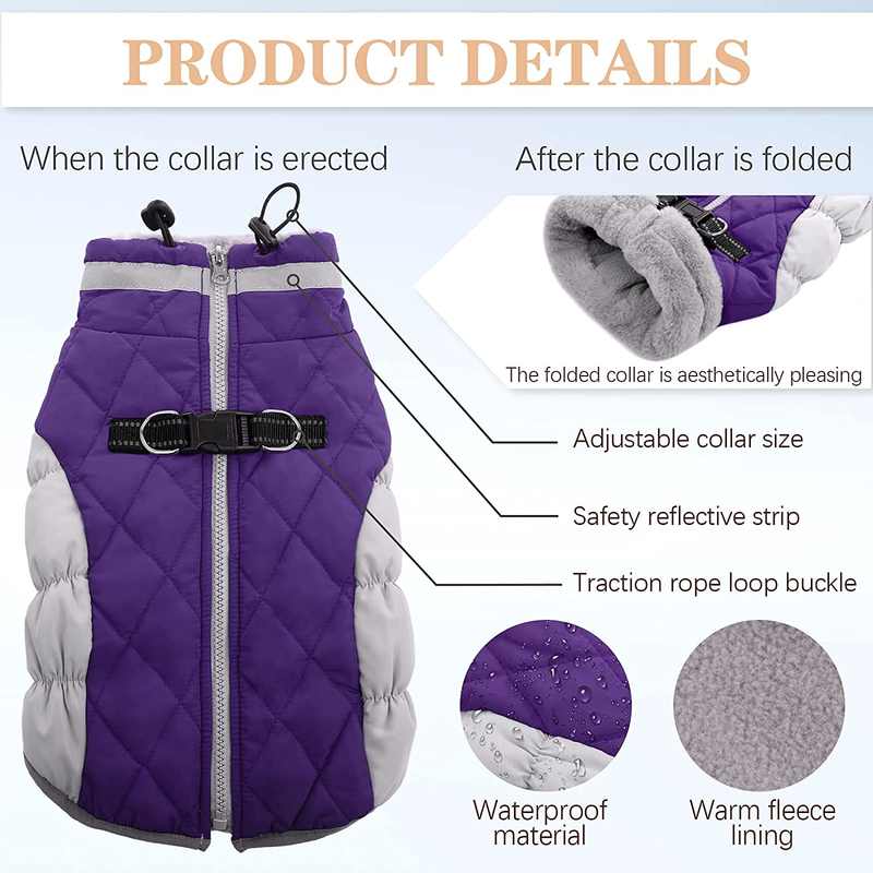 Dog Winter Jacket Cozy Reflective Waterproof Dog Coat Windproof Warm Pet Garment, Comfortable Cold Weather Fleece Apparel Outfits with Zipper Closure for Small Medium Large Dogs Puppy Walking Hiking Animals & Pet Supplies > Pet Supplies > Dog Supplies > Dog Apparel OUOBOB   