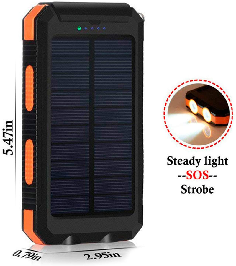 Solar Charger 30,000Mah, Dualpow Portable Solar Battery Charger External Battery Pack Phone Charger Power Bank for Cellphones Tablet with Flashlight and a 3 Feet Micro USB Cord (Orange/Black B)