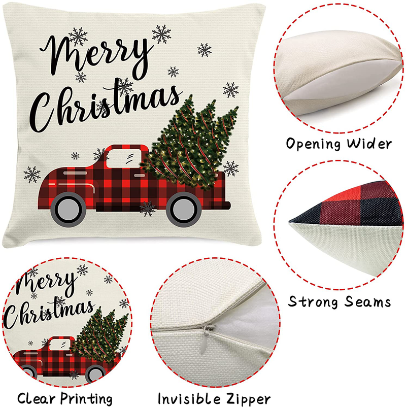 HAJACK Christmas Pillow Covers, Christmas Decorations Throw Pillow Covers, 18x18 Inches Set of 4 Throw Pillow Cases with Holiday Decor, Buffalo Plaid Couch Pillow Case Christmas Winter Decorations Home & Garden > Decor > Seasonal & Holiday Decorations& Garden > Decor > Seasonal & Holiday Decorations HAJACK   