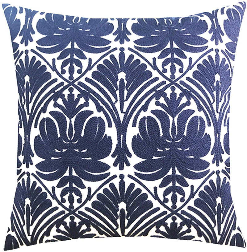 SLOW COW Embroidery Throw Pillow Cover Geometric Rose Navy Decorative Cushion Cover for Sofa 18X18 Inches Home & Garden > Decor > Chair & Sofa Cushions Slow Cow Navy Rose 18 x 18 Inches 
