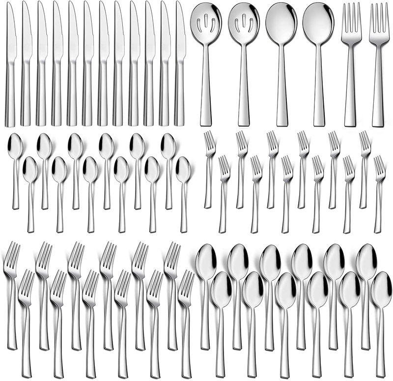 Homikit 36-Piece Silverware Flatware Set with Serving Utensils, Stainless Steel Square Cutlery Set for 6, Eating Utensils Includes Fork Spoon Knife, Dishwasher Safe Home & Garden > Kitchen & Dining > Tableware > Flatware > Flatware Sets Homikit 66  