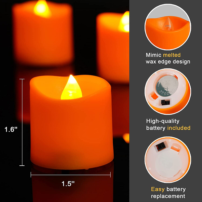 Homemory 24 Pack Orange Flameless LED Votive Candles, Long Lasting Battery Operated Tealights, Electric Fake Tea Candles, for Halloween, Pumpkin Lantern, Party, Festival Decoration