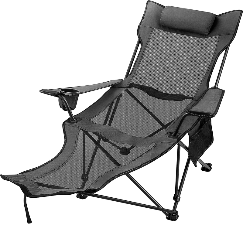 Happybuy Portable Lounge Chair with Cup Holder and Storage Bag for Camping Fishing and Other Outdoor Activities (Blue) Sporting Goods > Outdoor Recreation > Camping & Hiking > Camp Furniture Happybuy Grey  