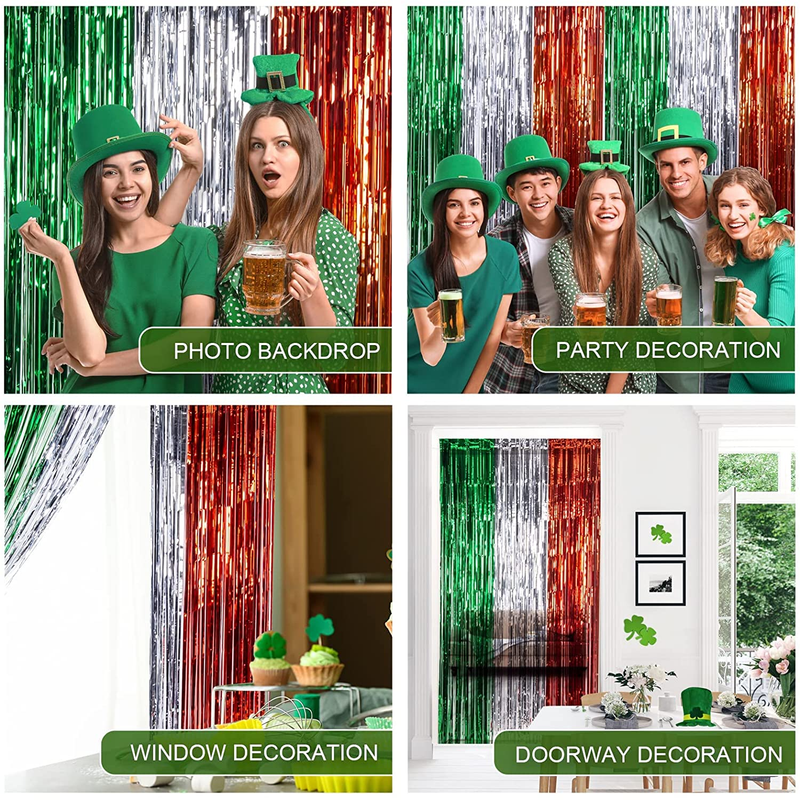 Lolstar 3 Pack St. Patrick'S Day Foil Fringe Curtains St Patricks Day Party Decoration 3.3X8.2 Ft Green White Orange Tinsel Fringe Curtain Photo Booth Prop Streamer Backdrop for Irish Party Decoration Arts & Entertainment > Party & Celebration > Party Supplies LOLStar   