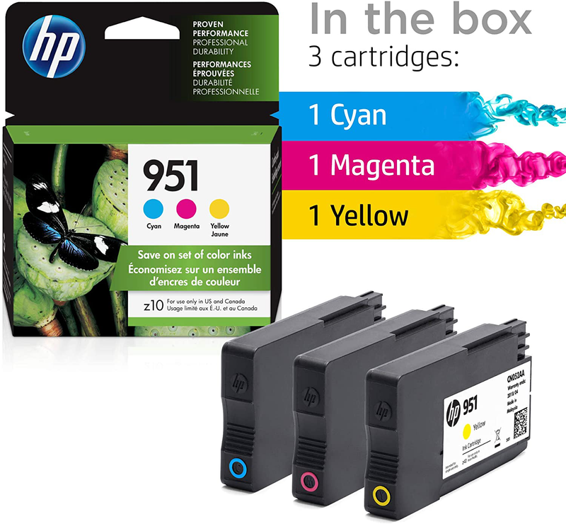 HP 951 | 3 Ink Cartridges | Cyan, Magenta, Yellow | Works with HP OfficeJet Pro 251dw, 276dw, 8600 Series, 8100 | CN050AN, CN051AN, CN052AN Electronics > Print, Copy, Scan & Fax > Printer, Copier & Fax Machine Accessories > Printer Consumables > Toner & Inkjet Cartridges HP   