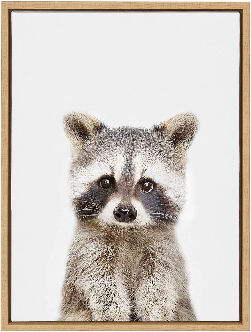 Kate and Laurel Sylvie Raccoon Portrait Framed Canvas Wall Art by Amy Peterson, 18x24 Gold, Adorable Animal Home Decor Home & Garden > Decor > Seasonal & Holiday Decorations Kate and Laurel Natural 18x24 