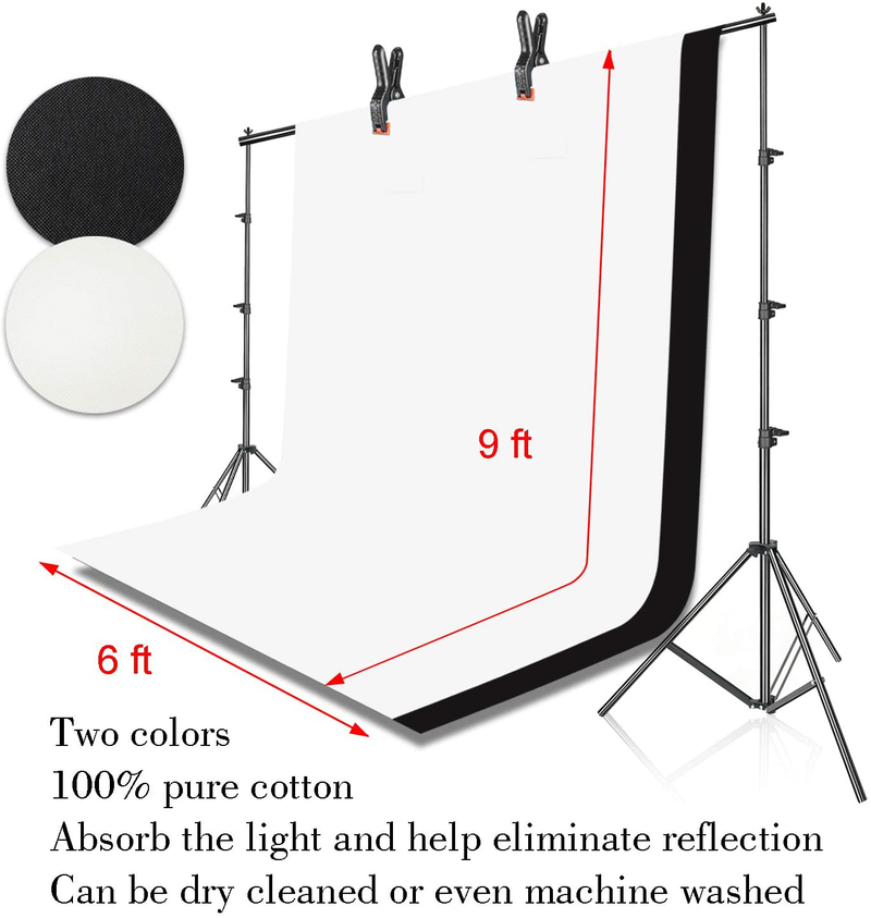 Emart 400W 5500K Daylight Umbrella Continuous Lighting Kit, 8.5x10ft Background Support System with 2 Muslin backdrops (Black and White) for Photo Studio Product, Portrait and Video Shoot Photography Cameras & Optics > Photography > Lighting & Studio EMART   