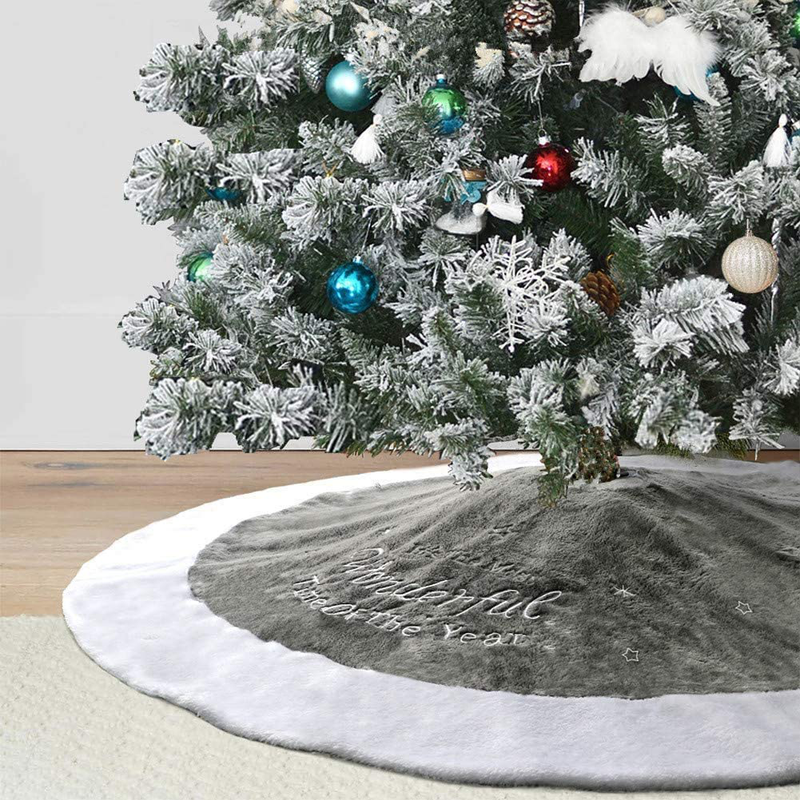 Dremisland 36" Luxury Faux Fur Christmas Tree Skirt with Snowflake Double Layers Soft Tree Skirt Xmas Holiday Party Decoration - Grey Home & Garden > Decor > Seasonal & Holiday Decorations > Christmas Tree Skirts Dremisland 36inch/90cm  