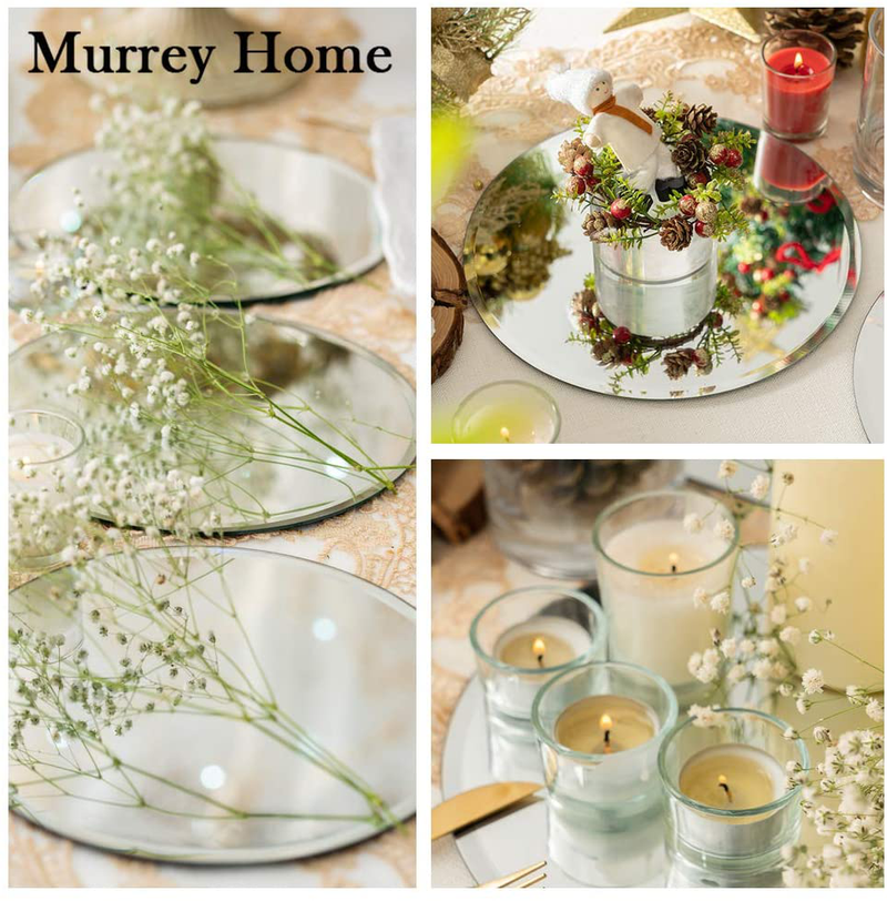Murrey Home 12" Round Mirror Trays with Beveled Edge, Circle Mirror Candle Plates for Table Centerpiece Wedding Decorations Baby Shower Party Mirror Tiles Christmas Decorations, Set of 12, 3mm Home & Garden > Decor > Decorative Trays Murrey Home   