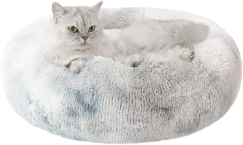 Love's cabin 20in Cat Beds for Indoor Cats - Cat Bed with Machine Washable, Waterproof Bottom - Coffee Fluffy Dog and Cat Calming Cushion Bed for Joint-Relief and Sleep Improvement Animals & Pet Supplies > Pet Supplies > Cat Supplies > Cat Beds Love's cabin Tie-Dye/Grey 24" 
