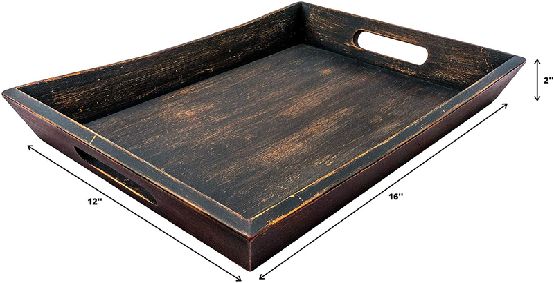 EZDC Wooden Tray, Coffee Table Tray, Ottoman Tray Dark Brown 16 x 12” Modern Aesthetic Decorative Serving Tray with Handles for Drinks and Food Home & Garden > Decor > Decorative Trays EZDC   