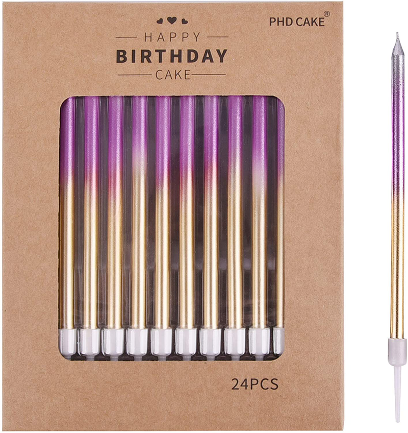 PHD CAKE 24-Count Gold Long Thin Birthday Candles, Cake Candles, Birthday Parties, Wedding Decorations, Party Candles Home & Garden > Decor > Home Fragrances > Candles PHD CAKE Colorful  