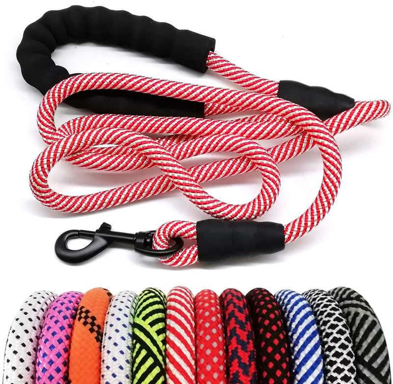 MayPaw Heavy Duty Rope Dog Leash, 6/8/10 FT Nylon Pet Leash, Soft Padded Handle Thick Lead Leash for Large Medium Dogs Small Puppy Animals & Pet Supplies > Pet Supplies > Dog Supplies MayPaw red 1/2" * 6' 