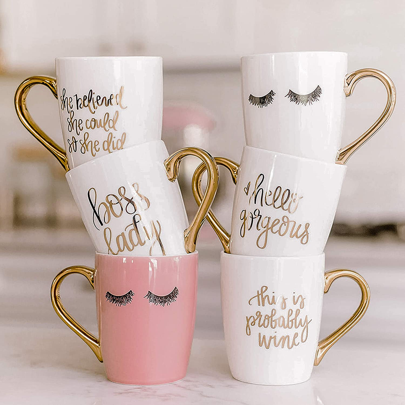 Sweet Water Decor Cute Coffee Mugs with Golden Handle, 16oz China Coffee Cup with Motivational Quote, Embellished with Real Gold & Microwave Safe, Inspirational Mug (She Believed She Could) Home & Garden > Decor > Seasonal & Holiday Decorations Sweet Water Décor   