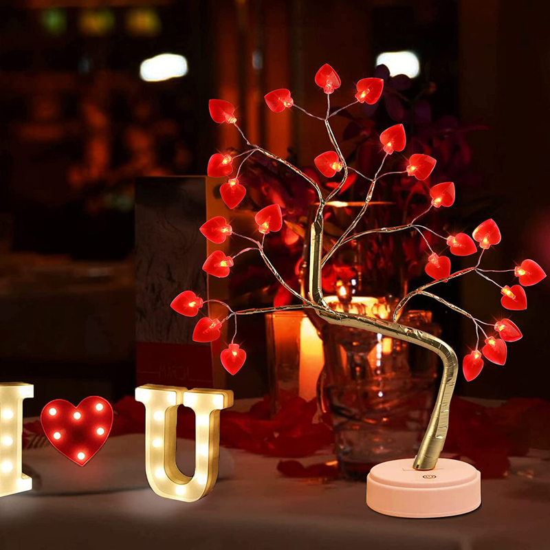 Mosoan 18 Inch Valentines Day Decor Lighted Tree with 24 LED Heart Lights, Usb/Battery Operated Valentines Tree Lights, Valentines Day Decoration Lights for Bedroom Home Party Valentines Gifts for Her Home & Garden > Decor > Seasonal & Holiday Decorations Mosoan   