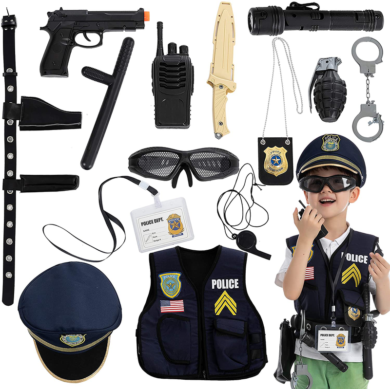 JOYIN 14 Pcs Police Pretend Play Toys Hat and Uniform Outfit for Halloween Dress Up Party, Police Officer Costume, Role-Playing Apparel & Accessories > Costumes & Accessories > Costumes JOYIN Default Title  