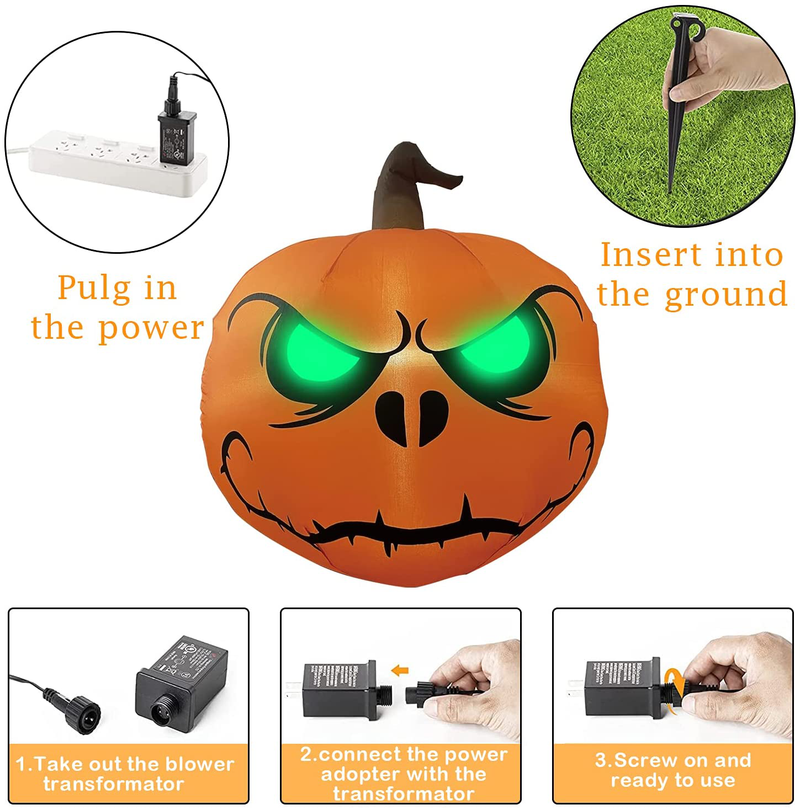 Halloween Party Decorations Outdoor Inflatables Pumpkin - 4 Ft Green Eyes, Halloween Blow Up Yard Decor with LED Lights, Halloween Party Favors, Outside, Garden, Lawn Decorations Home & Garden > Decor > Seasonal & Holiday Decorations OuToorDoor   