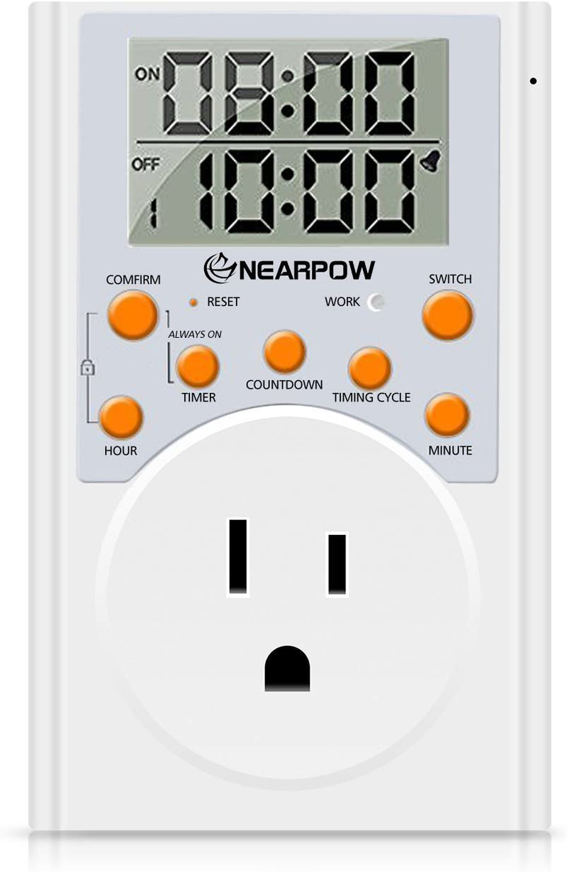 Timer Outlet, Nearpow Multifunctional Infinite Cycle Programmable Plug-in Digital Timer Switch with 3-Prong Outlet for Appliances, 15A/1800W Home & Garden > Lighting Accessories > Lighting Timers NEARPOW Orange  