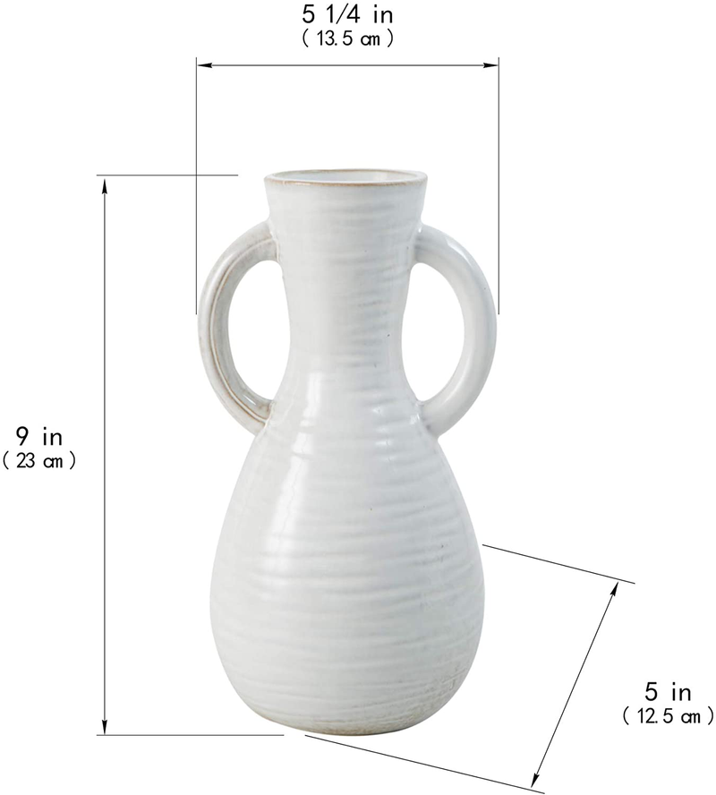 Jojuno Elegant Glazed Ceramic Vases with 2 Handle, Handmade Decorative Flower Pots, Distressed White, 9 Inches Tall (Flowers Not Included) Home & Garden > Decor > Vases Jojuno   