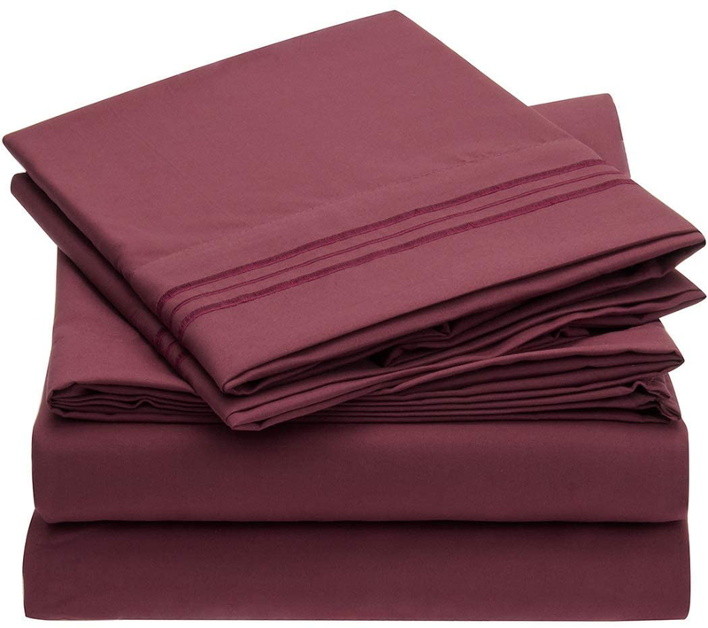 Mellanni Queen Sheet Set - Hotel Luxury 1800 Bedding Sheets & Pillowcases - Extra Soft Cooling Bed Sheets - Deep Pocket up to 16 inch Mattress - Wrinkle, Fade, Stain Resistant - 4 Piece (Queen, White) Home & Garden > Linens & Bedding > Bedding Mellanni Burgundy Full 